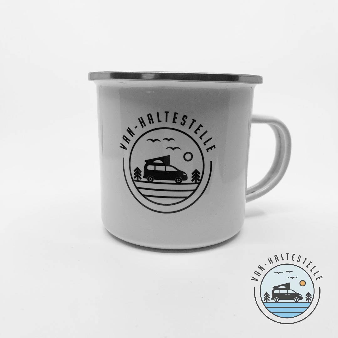 Van-Haltestelle Emaille Tasse Camping Zubehör  Alternativen Text bearbeiten