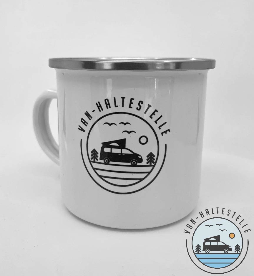 Van-Haltestelle Emaille Tasse Camping Zubehör  Alternativen Text bearbeiten