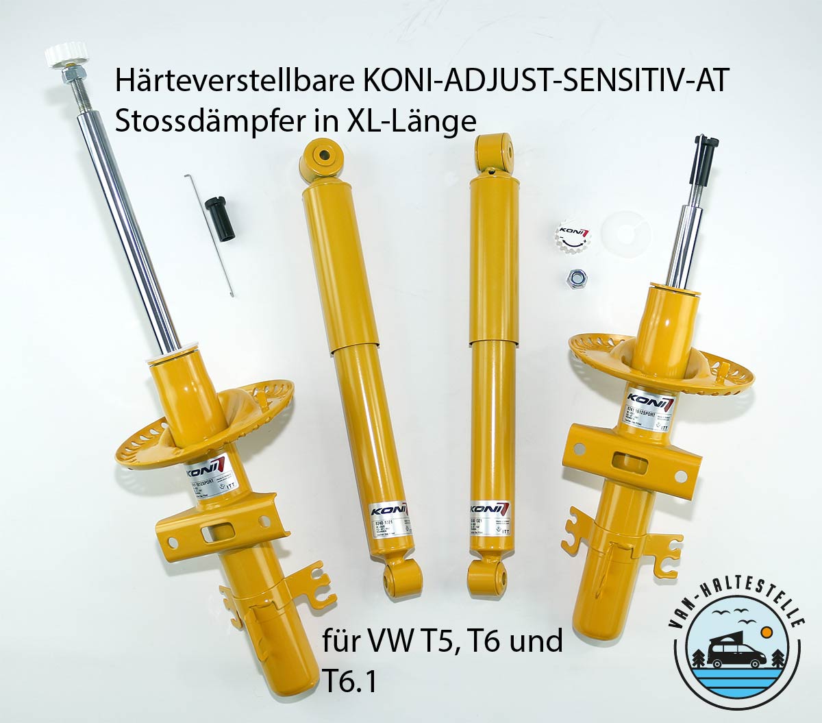 HÄRTEVERSTELLBARE KONI-ADJUST-SENSITIV-AT STOSSDÄMPFER IN XL-LÄNGE FÜR VW T5, T6 UND T6.1 Van-Haltestelle