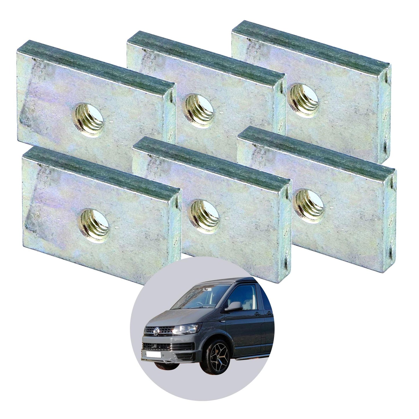 040 Parts 6er Set Kedersteine Nutenstein aus Stahl für VW T5 T6 T6.1 California mit M5 Gewinde - für Kederschiene Kederleiste