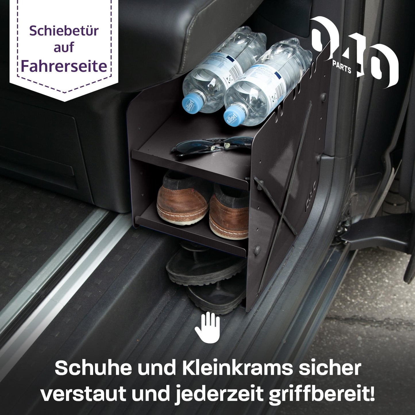 040 Parts Schuhregal SCHWARZ FAHRERSEITE Zubehör passend für VW T7 California und Multivan Schuhorganizer Schuhtasche