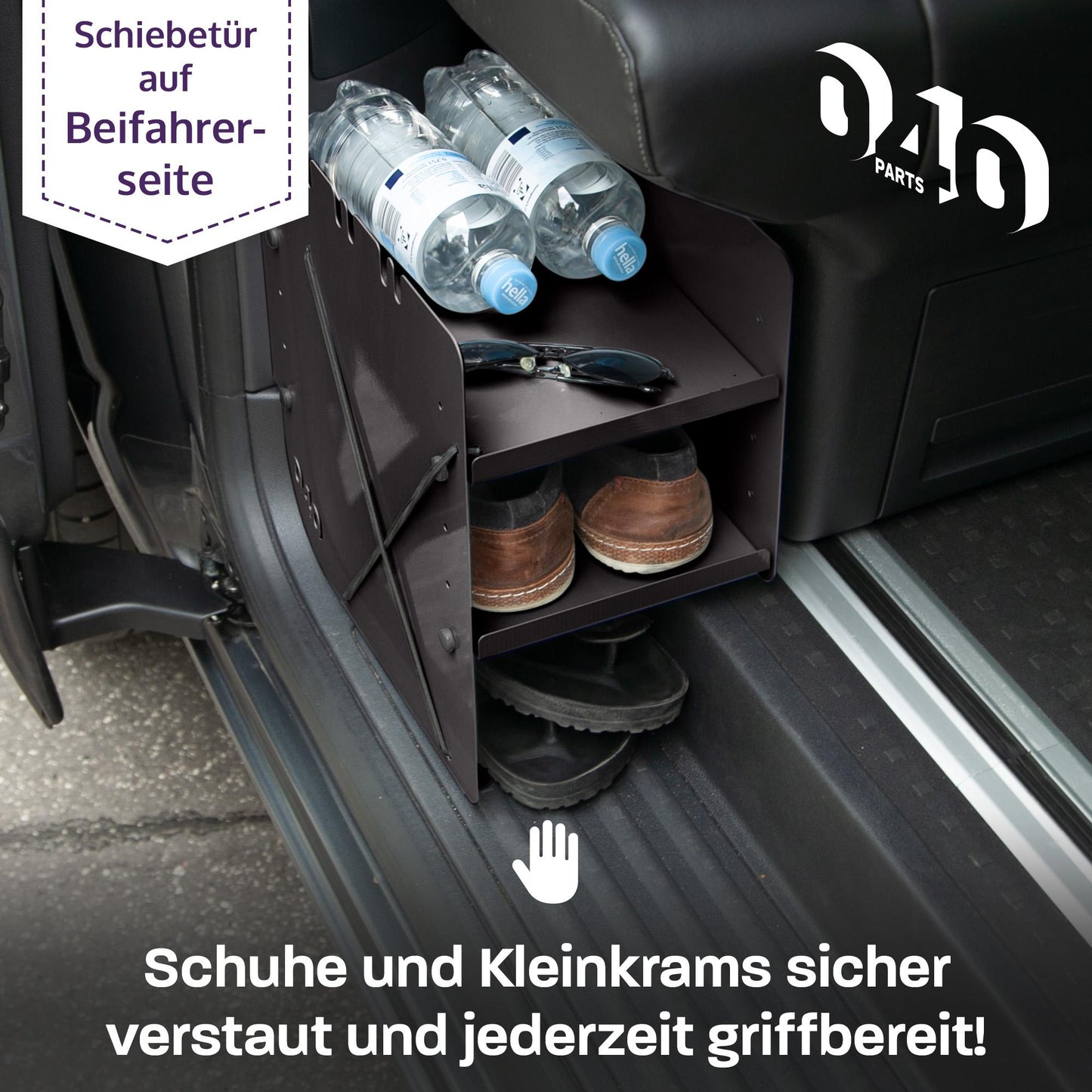 040 Parts Schuhregal SCHWARZ BEIFAHRERSEITE Zubehör passend für VW T7 California und Multivan Schuhorganizer Schuhtasche