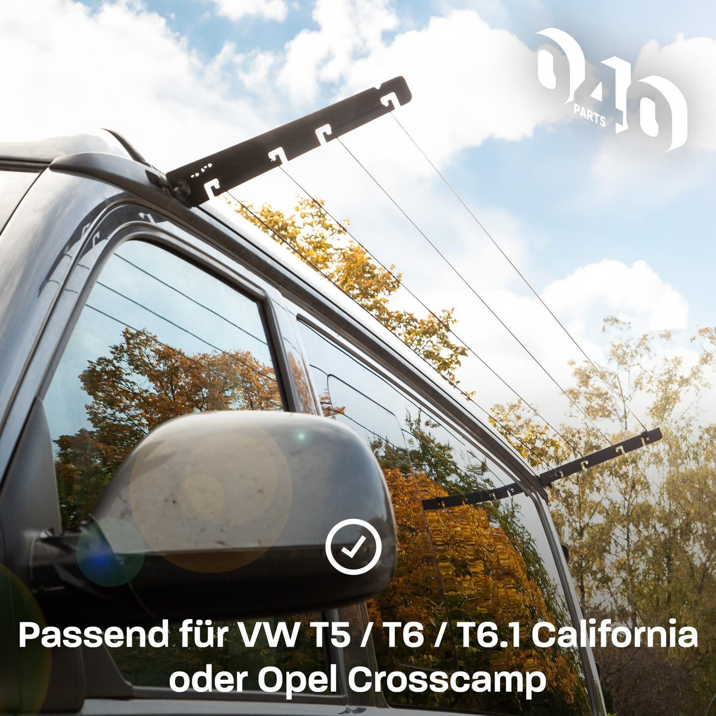 040 parts Wäscheleine für VW T5, T6, T6.1 und Opel Crosscamp Trockne deine Wäsche direkt am Camper!