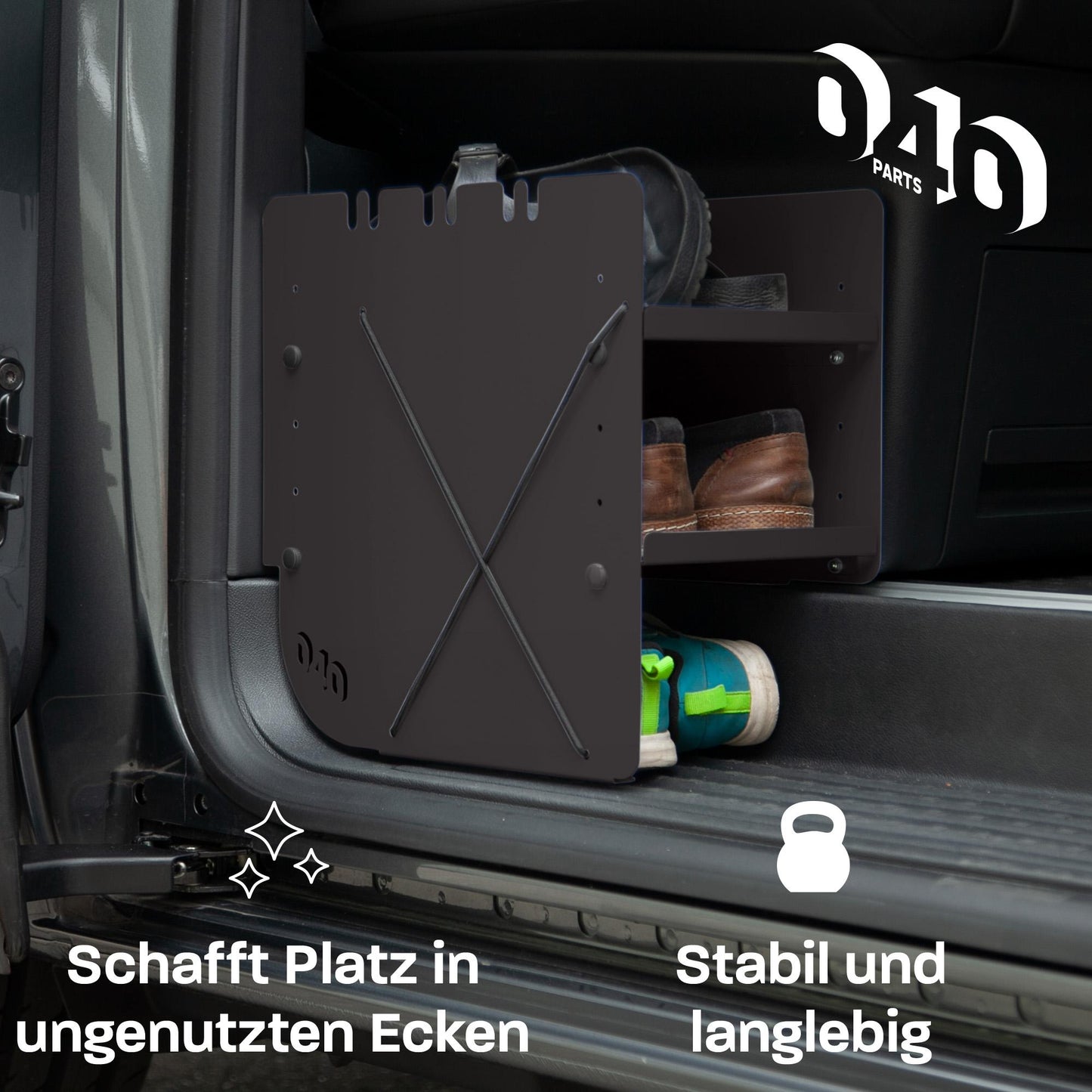 040 Parts Schuhregal SCHWARZ BEIFAHRERSEITE Zubehör passend für VW T7 California und Multivan Schuhorganizer Schuhtasche
