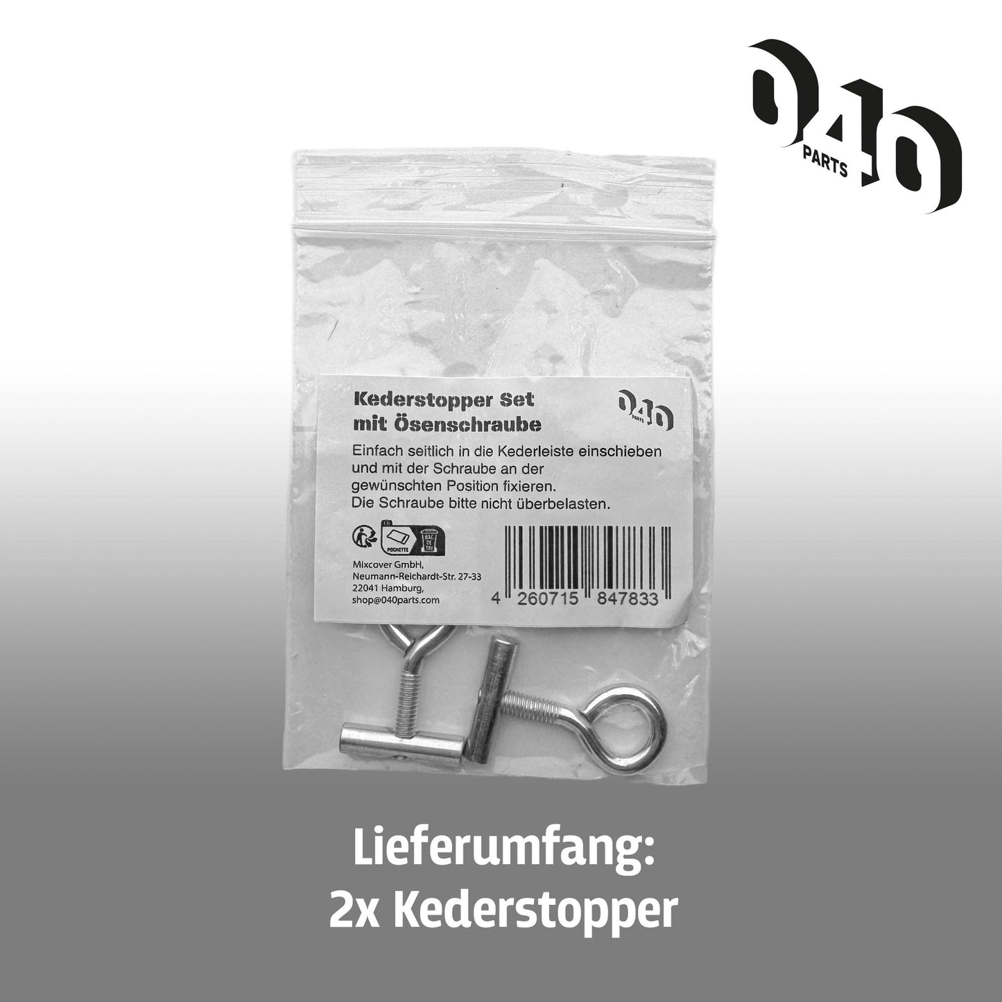 040 Parts Kederstopper Set 7mm mit Oesenschraube 20mm Breite M5 Gewinde Kederstein für Markisen Wohnmobil Caravan Van