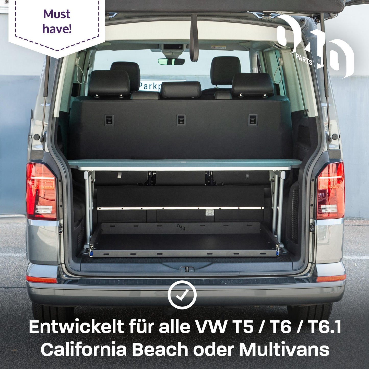 040 parts classic Heckauszug Schublade 800mm für T5 T6 T6.1 California Beach oder für Multivans Heckbox Gepäckauszug Schwerlastauszug Schiene