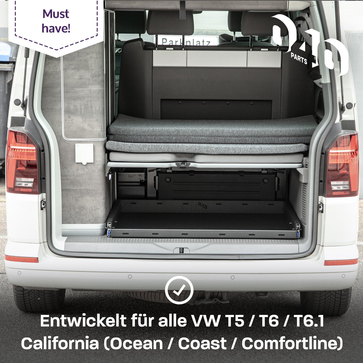 040 parts classic Heckauszug Schublade 800mm für T5 T6 T6.1 California (Comfortline Coast Ocean) Heckbox Gepäckauszug Schwerlastauszug Schiene