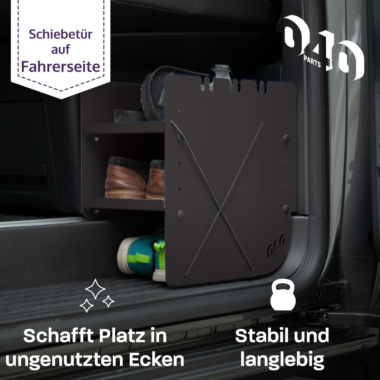 040 Parts Schuhregal SCHWARZ FAHRERSEITE Zubehör passend für VW T7 California und Multivan Schuhorganizer Schuhtasche