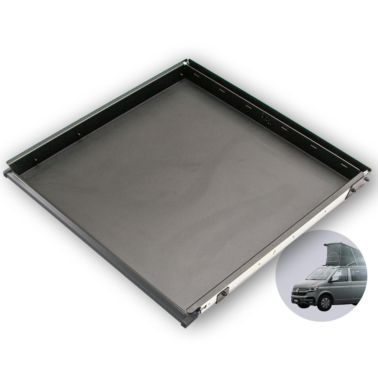 040 parts Einhand Heckauszug Schublade 750mm für T5 T6 T6.1 California (Comfortline Coast Ocean) Heckbox Gepäckauszug Schwerlastauszug Schiene