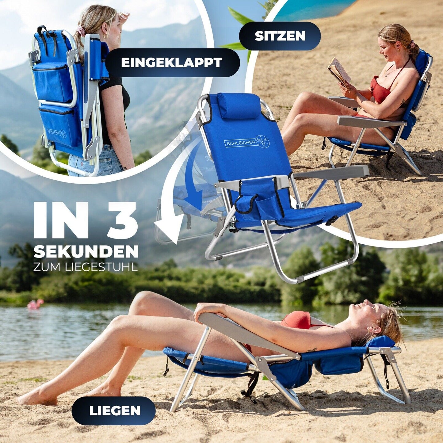 Ultraleichter Campingstuhl Strandstuhl klappbar Kühlfach Rucksack