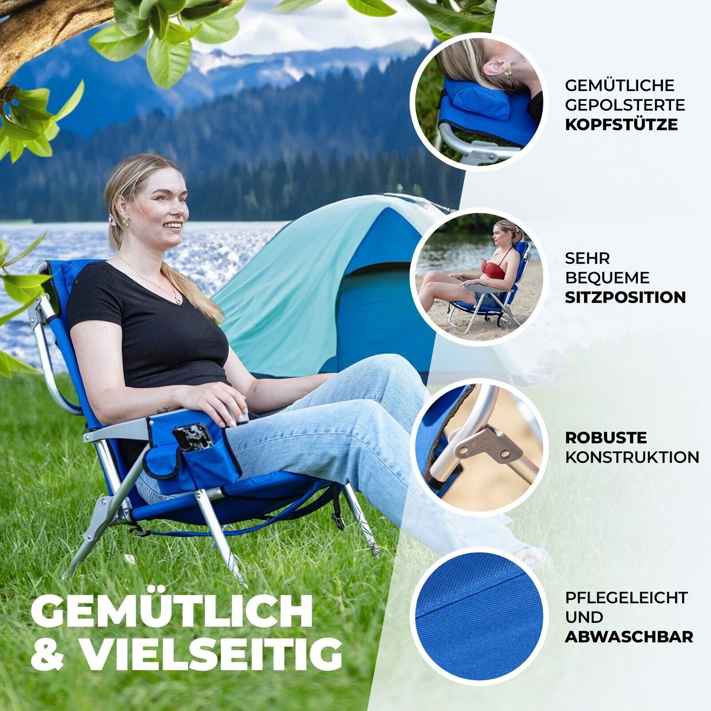 Ultraleichter Campingstuhl Strandstuhl klappbar Kühlfach Rucksack