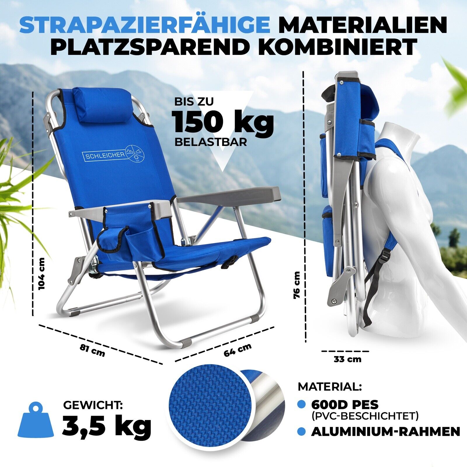 campingstuhl bis 130 kg Ultraleichter Campingstuhl Strandstuhl klappbar Kühlfach Rucksack – VAN-HALTESTELLE