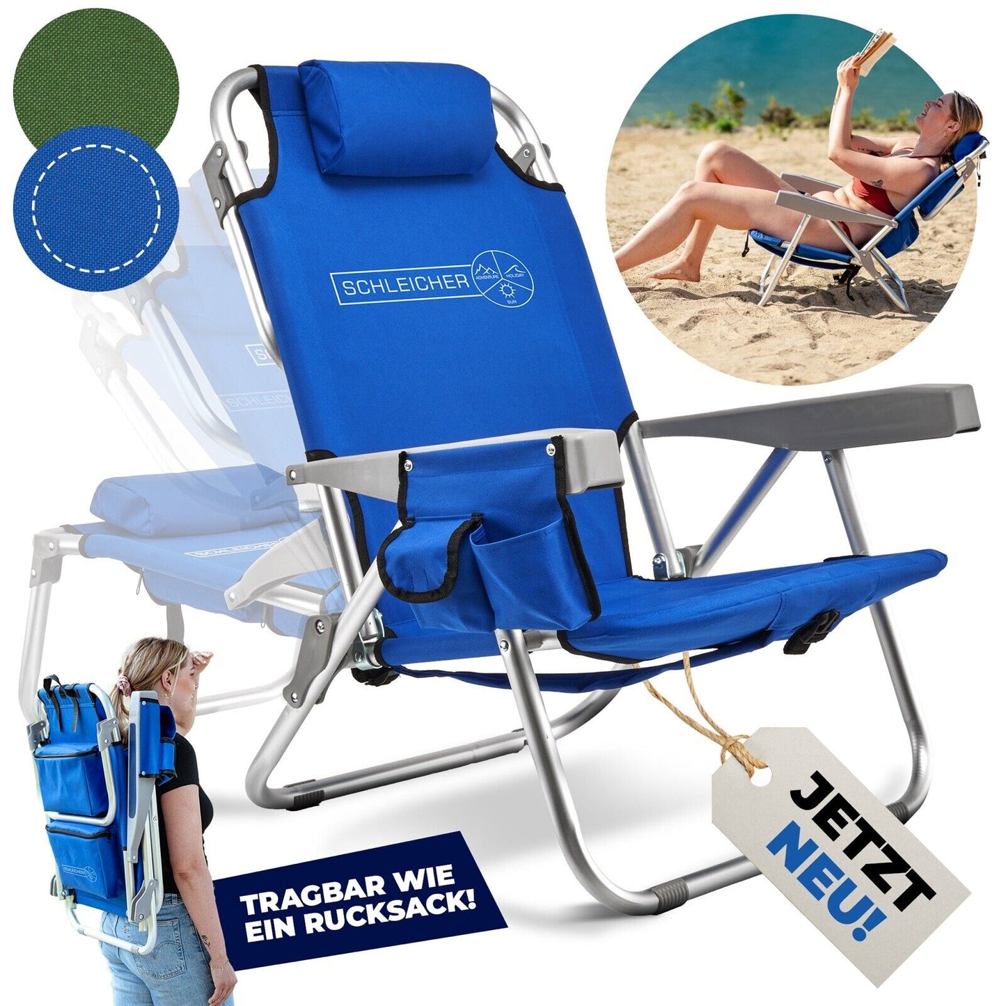 Ultraleichter Campingstuhl Strandstuhl klappbar Kühlfach Rucksack