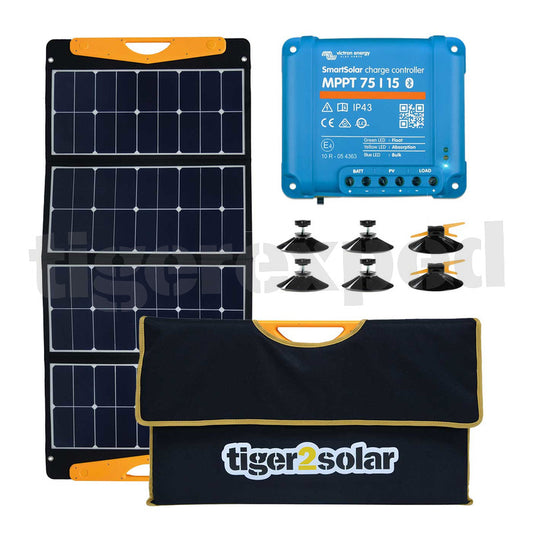 Solartasche mit MPPT Laderegler, 2 USB Anschlüssen und Zubehör - Schattenparker-Kit tiny tiger120/USB